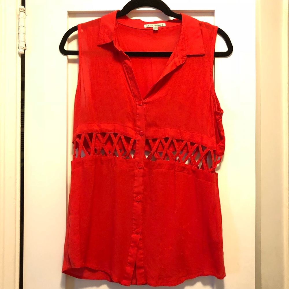 Boutique Button Down Collared Top with Cut Out